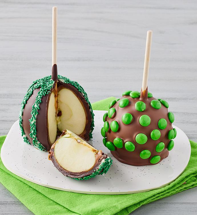 Belgian Chocolate-Dipped Caramel Apples - Green Decorations